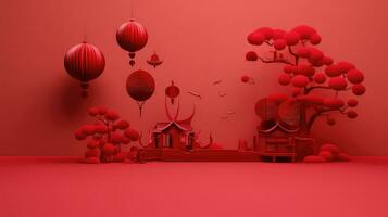 rosso Cinese lunare nuovo anno sfondo ai generato foto