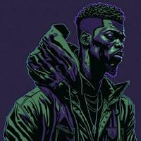 nero cantante rap illustrazione con duotone stile, viola e verde colore, ai generativo foto