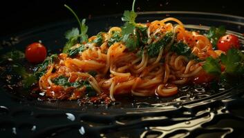 agitare fritte tagliatelle con verdure foto