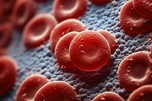 superiore ingrandita visualizzazioni di umano sangue cellule sotto microscopio visita medica foto