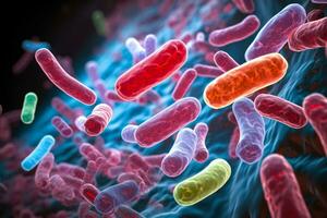 ultra dettagliato macro immagini di probiotico batteri entro umano intestino flora foto