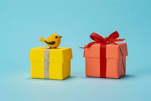 uccello a tema minimalista stile Natale i regali isolato su un' pendenza sfondo foto