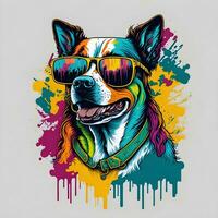 colorato graffiti di un' divertente cane indossare un' camicia e occhiali da sole. stampabile design per maglietta foto