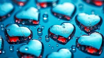 blu cuore con acqua gocce, San Valentino giorno sfondo foto
