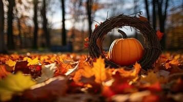 ritratto zucca con autunno foglia ai generativo foto