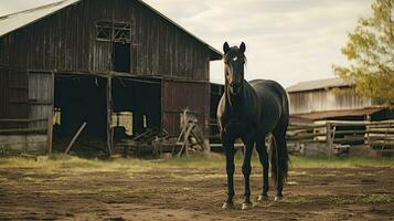 ritratto cavallo nel il azienda agricola con leggero esposizione ai generativo foto