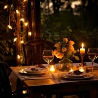 romantico cena vino candele e un' tavolo per Due per favore foto