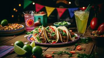 delizioso tacos con bevanda su il tavolo ai generativo foto