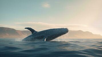 ritratto di un' balena apparendo sopra il mare ai generativo foto