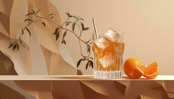 desertwave freddo bevanda con arancia bucce e hurufiyya le foglie su Opaco beige ai generato foto