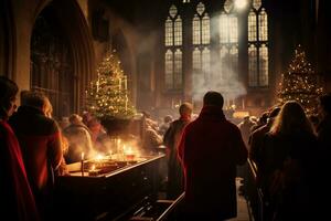 ai generativo incantevole Immagine di un' Chiesa mezzanotte Natale servizio foto