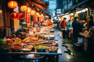 ai generativo Immagine di un' vivace giapponese strada cibo mercato foto