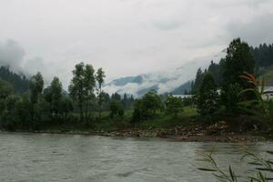 panoramico Visualizza di il naturale bellezza di tao culo, neelum valle, kashmir. tao culo è famoso per suo lussureggiante verde alberi e naturale bellezza. foto