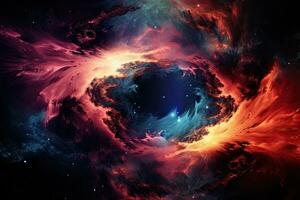 astratto spazio sfondo con nebulose e stelle. 3d rendering, nero buco consumando un' nebulosa, ai generato foto