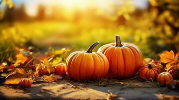 bellissimo vacanza autunno Festival concetto. Halloween zucche. autunno ringraziamento giorno sfondo foto