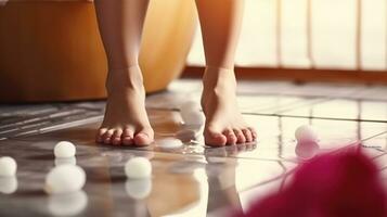 un' bellissimo femmina piedi a terme salone su pedicure procedura. generativo ai foto