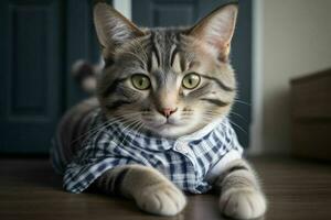 quello carino gatto indossare camicia. ai generativo professionista foto