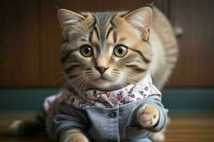 quello carino gatto indossare camicia. ai generativo professionista foto