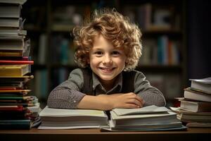 bambino che legge un libro foto