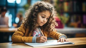 ragazza fare matematica compiti a casa foto