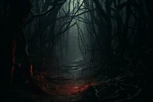misterioso foresta raccapricciante scuro. creare ai foto