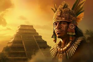 misterioso azteco forte uomo vecchio piramide. creare ai foto