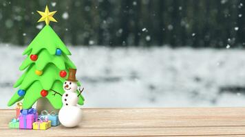 il pupazzo di neve e Natale albero per vacanza concetto 3d interpretazione foto