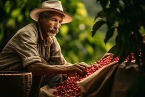 scena di un' caffè contadino selezione manuale caffè fagiolo ai generativo foto