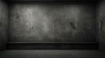 buio nero e grigio astratto cemento parete e interno strutturato studio camera per Prodotto Schermo. parete sfondo. generativo ai foto