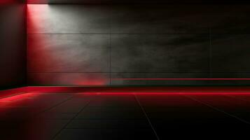 astratto buio vuoto camera con raggiante rosso neon luci. finto su, 3d resa. generativo ai foto