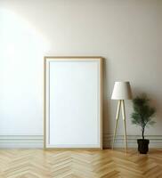 vuoto immagine telaio su parquet pavimento. minimalismo. ai generativo foto