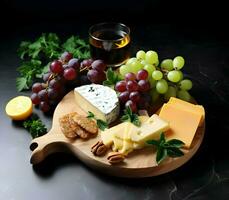 biologico uva e formaggio su di legno piatto. alta risoluzione. ai generativo foto