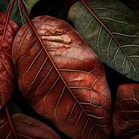 vicino tiro di rosso le foglie struttura. alto qualità. ai generativo foto