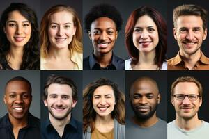 un' collage di ritratti di etnicamente diverso persone.ai generativo foto