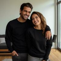 illustrazione di un' coppia moda ritratto con pianura maglione modello, ai. generativo foto