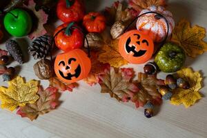 pauroso Halloween zucca su di legno tavole foto