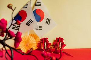 asiatico decorazione con Corea bandiera striscione. foto