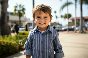 ragazzo quattro anni vecchio felicemente pose per telecamera nel san diego foto