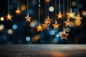 Natale lampada e tiro stella sfondo festivo decorazione con raggiante lampada e caduta stelle nel sfondo foto