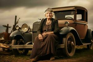americano vecchio donna auto 1920 anno. creare ai foto