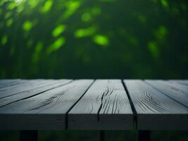di legno tavolo e sfocatura tropicale spiaggia sfondo, Prodotto Schermo montaggio. alto qualità foto 8 mila fhd ai generato