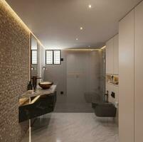 lusso e stile il Perfetto bagno interno design 3d interpretazione foto