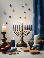 hanukkah candeliere con candele, grafica per il ebraico vacanza foto