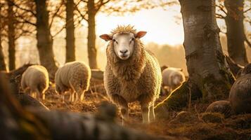 ritratto di lana pecora nel il azienda agricola ai generativo foto