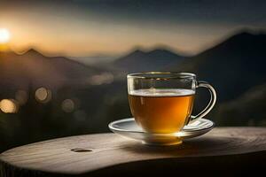 un' tazza di tè su un' montagna superiore. ai-generato foto