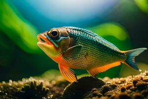 un' pesce con luminosa occhi e un' grande bocca. ai-generato foto