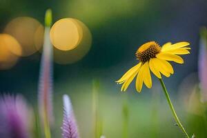 un' singolo giallo fiore nel il erba. ai-generato foto