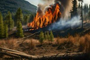un' foresta fuoco è ardente nel il mezzo di un' campo. ai-generato foto