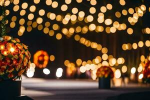 un' nozze cerimonia con luci e fiori. ai-generato foto