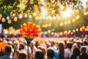 un' fiore è nel il mezzo di un' folla di le persone. ai-generato foto